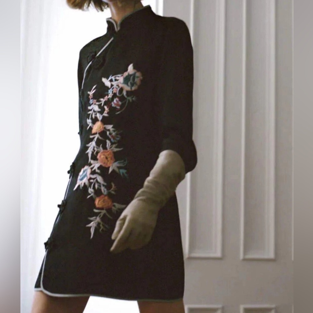 NWOT Zara Women's Embroidered Jacquard Floral Embroidered Mini Dress Sz XS